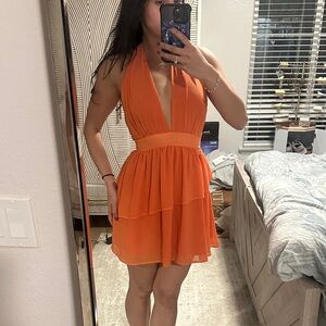 Elegant Orange Halter Dress